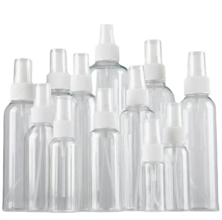 Botellas de spray vacías transparentes 30ml 50ml 60ml 80ml 100ml 120ml Mini contenedor recargable de plástico cosmético vacío ZZ