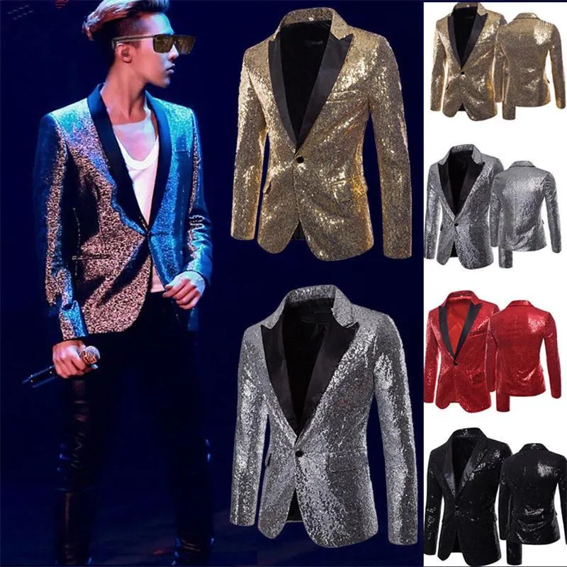 Costumes pour hommes Slim Fit Blazer Costume Veste Loisirs Un Bouton Paillettes Paillettes Costume De Carnaval Pour La Fête De Mariage Festive