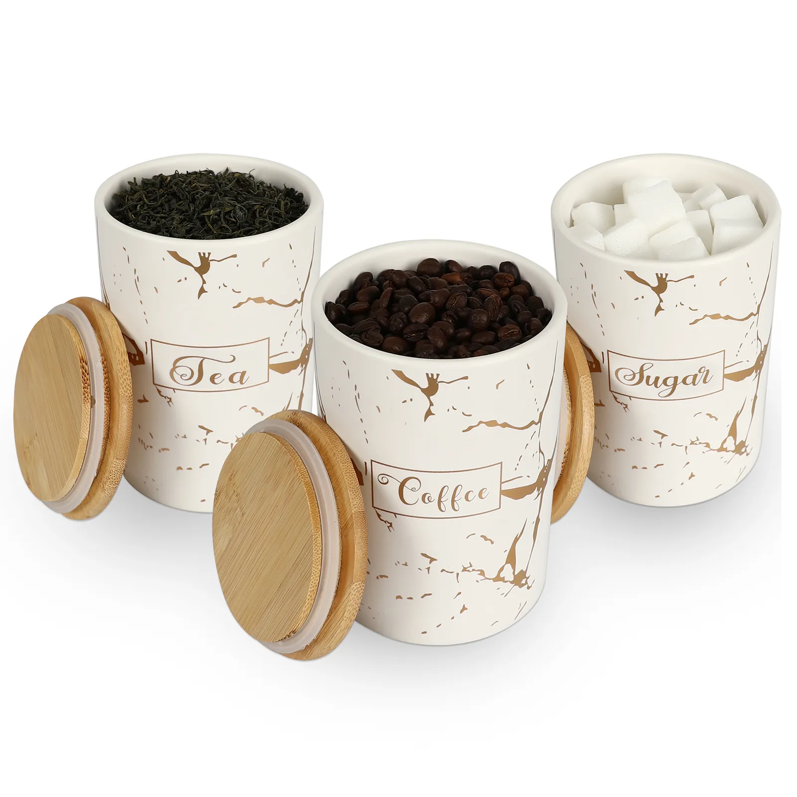 Bottiglie Vasi Serbatoio di stoccaggio in ceramica Bottiglia di caffè sigillata con coperchio in legno Contenitore per barattoli di spezie Contenitore per teiera Grano Organizzatore Zucchero 1 pz 230615