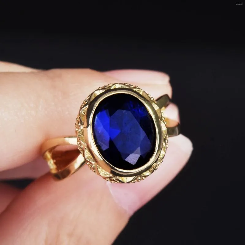 Wedding Rings Simple Blue Gem Creates Gold Plated Finger Ring Charm Female Jewelry Fashion Elegant Bride Engagement