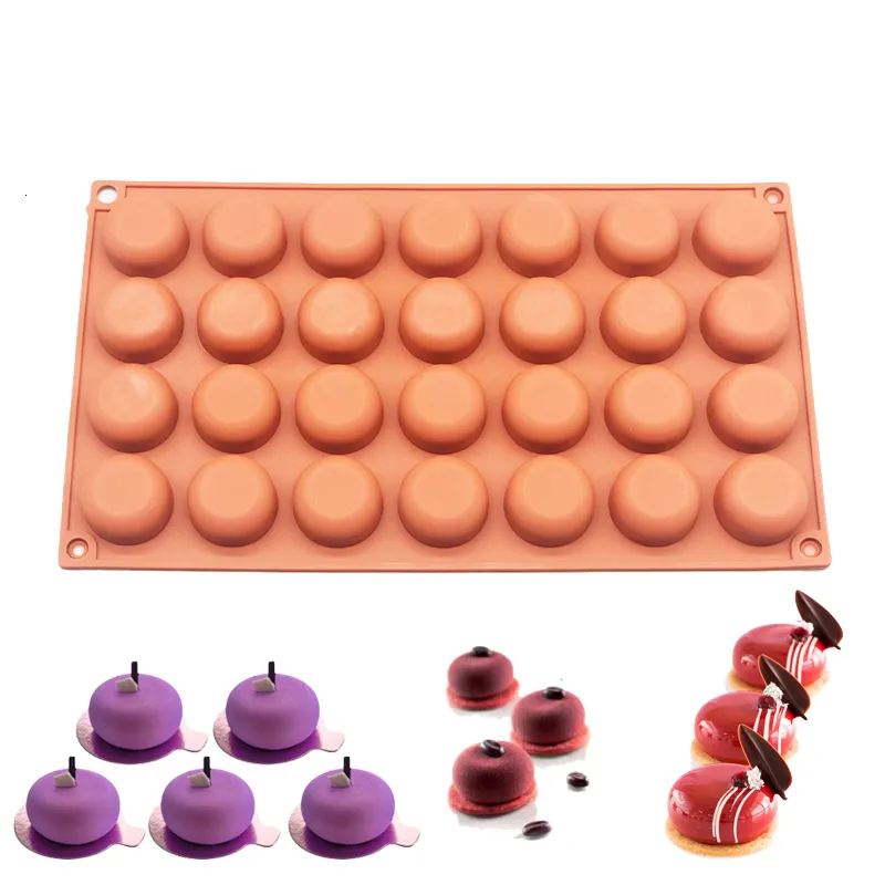 Baking Moulds 28 Cavity Oblate Round Shape Silicone Cake Mousse Mold Pastry Tools Chocolate Muffin Dessert Pudding Accessories 230616