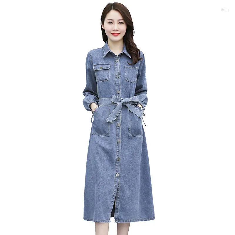 Robes décontractées Denim Dress Femmes Long Paragraphe 2023 Printemps Et Automne Mode Chemise Pour Vestidos Feminino