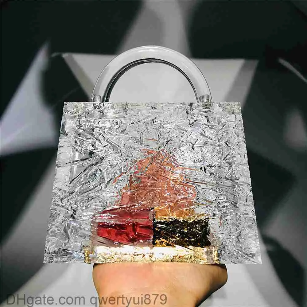 TOTES CLEAR ACRYLIC BOX Evening Woman 2020 Summer Top uchwyt obiadowy Torebki Panie Przezroczyste kryształowe torebkę Wysoka jakość QWERTYUI879