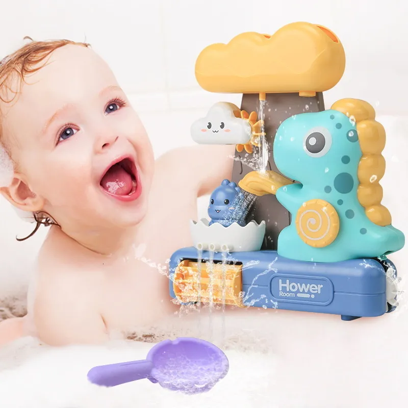 Badleksaker baby badrum vatten leksak tecknad djur dinosauri rör montering badrum duschhuvud barn badrum spel vatten leksak gåva 230615