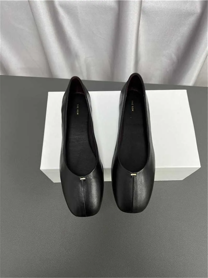 The Row Flat New Style Cowhide Casual Single Shoes Soft Leather Grandma Shoes Ballet Shoes Women