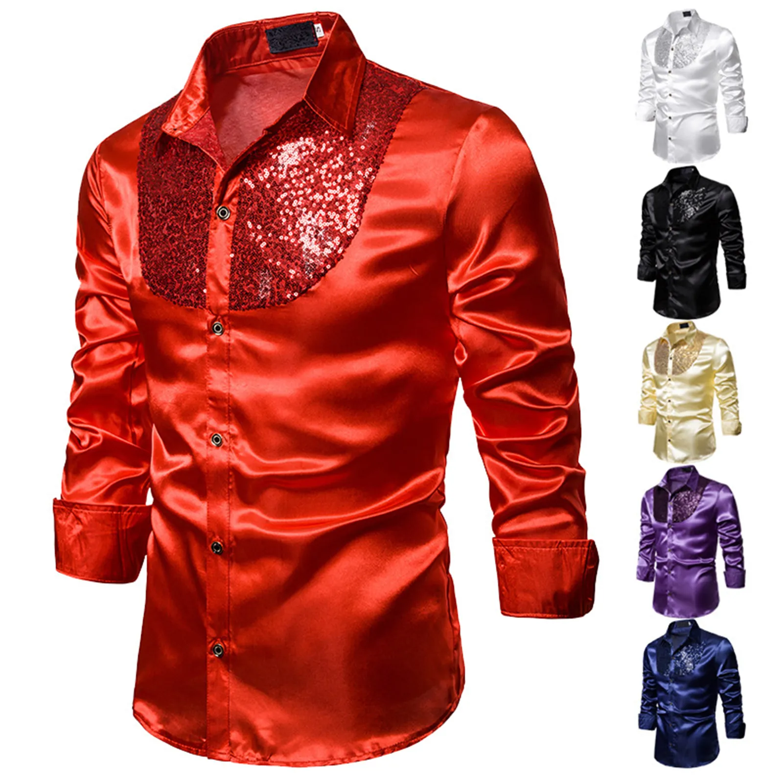 mens flashy dress shirts Amazon.com: OYOZONE Men's Luxury Satin Dress Shirt Shiny Silk Long Sleeve Button Up Shirts Wedding Shirt Party Prom Black : Clothing, Shoes & Jewelry