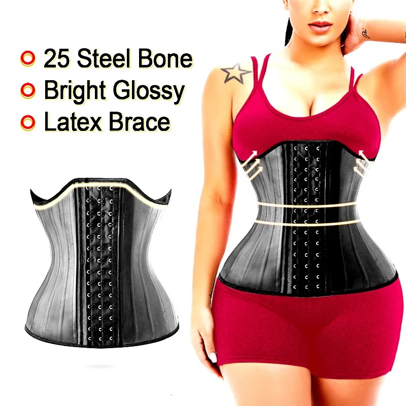 Waist Tummy Shaper AfruliA XXS Underbust Bustier Corset Bright Glossy Latex  Rubber Faja Girdle Slim Waist Trainer 25 Steel Bone Wedding Body Shaper