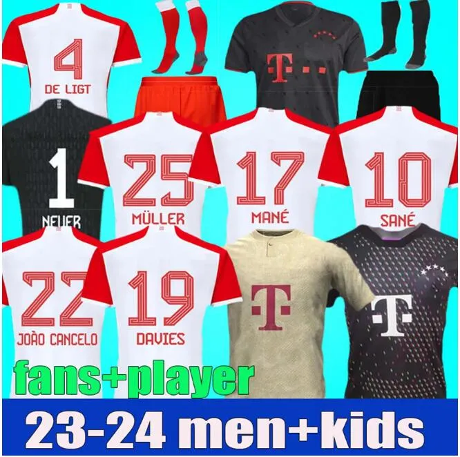 23 24 de ligt MusialaサッカージャージーSane Hernandez Bayern Munich Gnabry Goretzka Coman Davies Kimmich Football Shird Men Kids Kit Uniforms