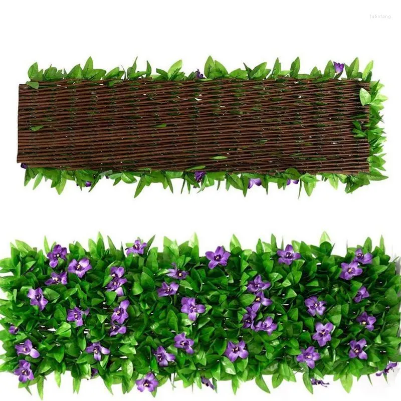 Flores decorativas 180 cm cerca de privacidade expansível artificial falsa hera violeta flor painel de tela para decoração de jardim sebes