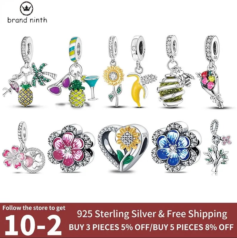 925 silver for pandora charms jewelry beads DIY Pendant women Bracelets beads Color Heart Shaped Chrysanthemum