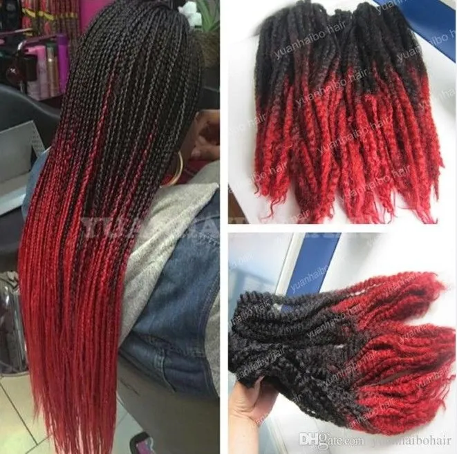 8 Packs Full Head Wearing Marley Braids Black Red Color Synthetic Hair Extensions for African American Free Express Delivery