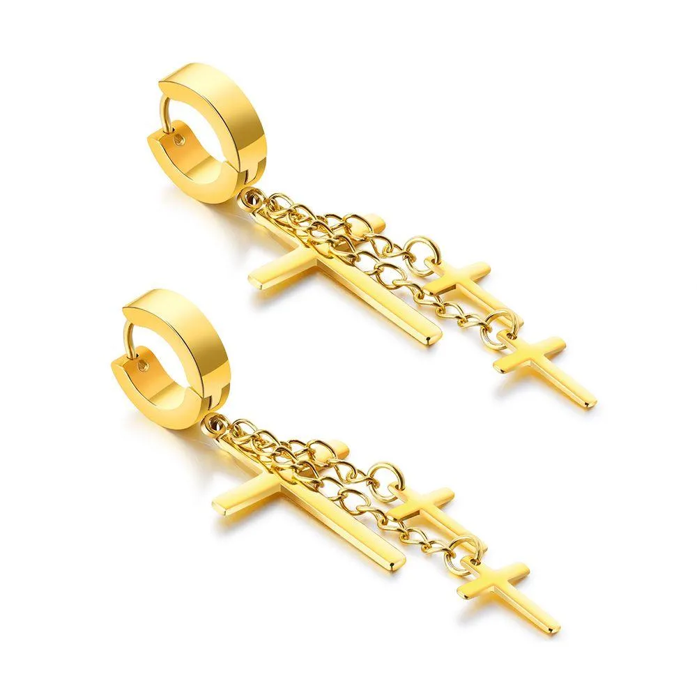 Hoop Huggie Gold Plated Cross Earrings Stylish Charm för män 316L Rostfritt stål Cool Ear Bone Nail Design Drop Delivery SMycken DHZ1S