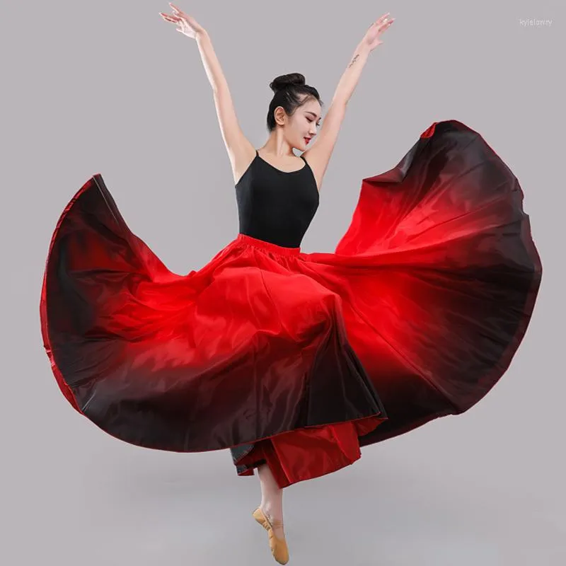 Spanish Flamenco Gradient Dance Skirt for Women Flowy Ballroom Xinjiang Belly Dance Costume