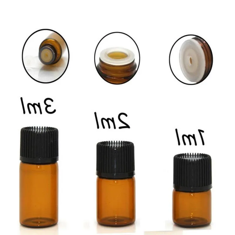 Mini Amber Glass Eash Oil Bottle Botter Cap Reducer Cap Brwon Glass Fili 1 ml 2ml 3ml 1000pcs SDMCJ
