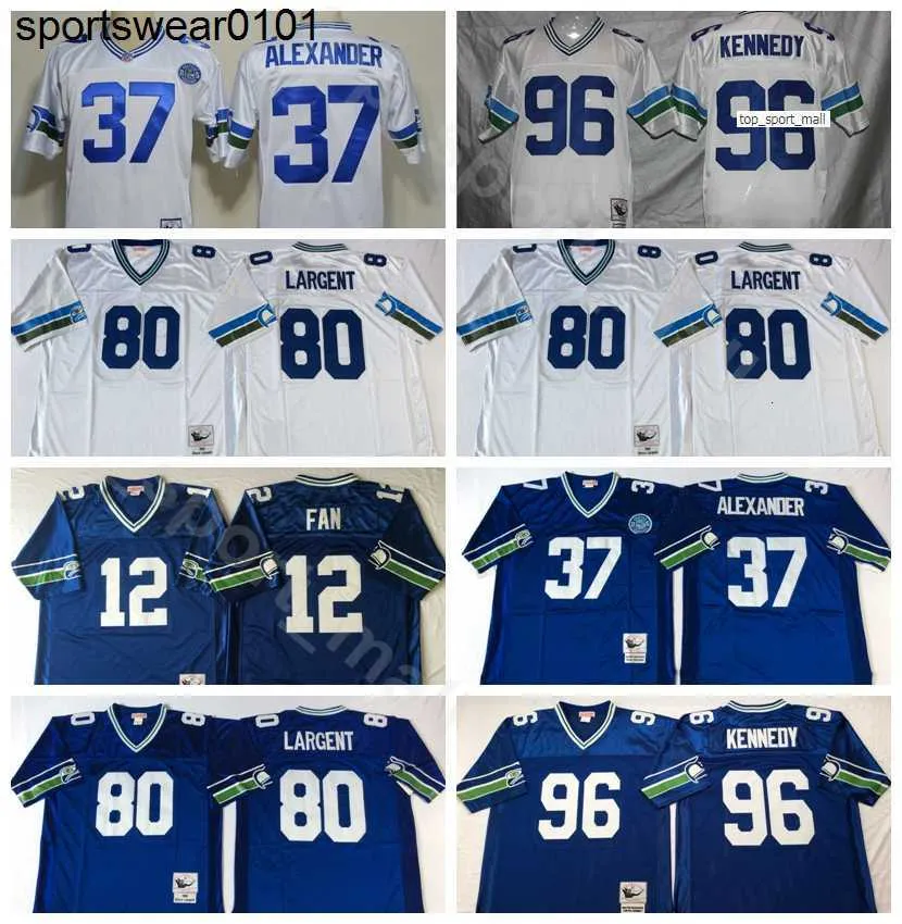 NCAA Piłka nożna 37 Shaun Alexander 80 Steve Largent 96 Cortez Kennedy Jersey 12 12. fan kolor ed niebieski biały mężczyzna vintage