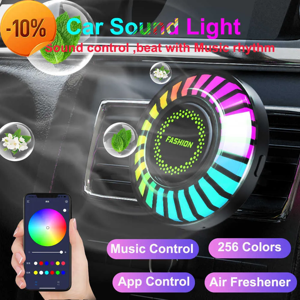 Car Air Freshener with LED Aroma Decorate Atmosphere Fragrance Accessorie  RGB Strip Sound Control Voice Rhythm Light APP Control
