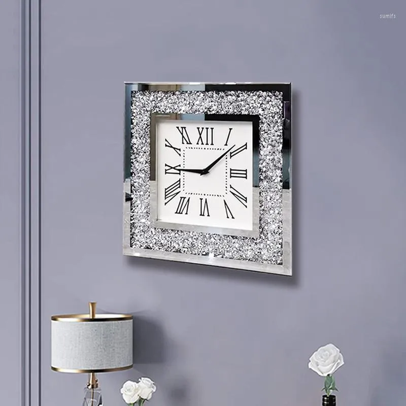 벽시계 시계 현대 조용한 시계 고급 홈 장식 거실 장식 사각형 유리 선물