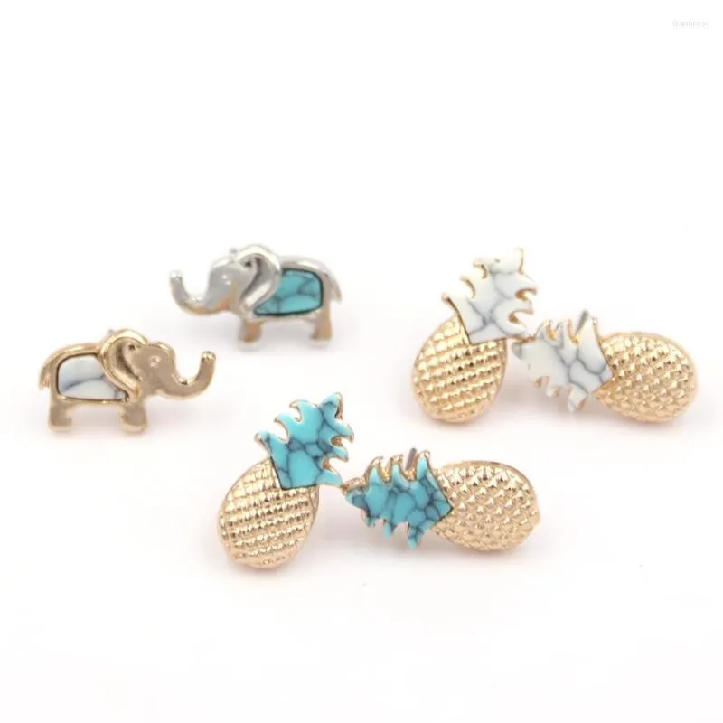 Stud Earrings Arrivals Cute Small Pineapple Elephant Inlay Green White Marble For Women Girls Fashion Jewelry Accessories