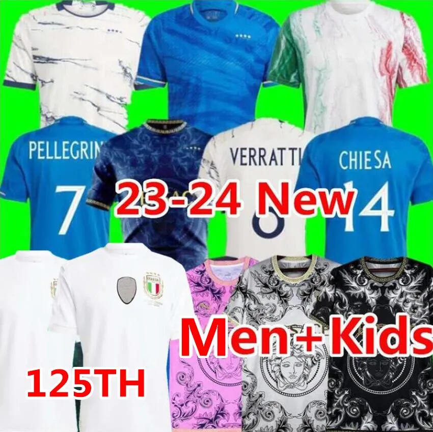 2023 2024 İtalya futbol formaları maglie da calcio TOTTI VERRATTI CHIESA Antrenman takımı Italia 23 24 forma LORENZO Erkekler çocuklar kiti üniforma 125 yıl yıldönümü