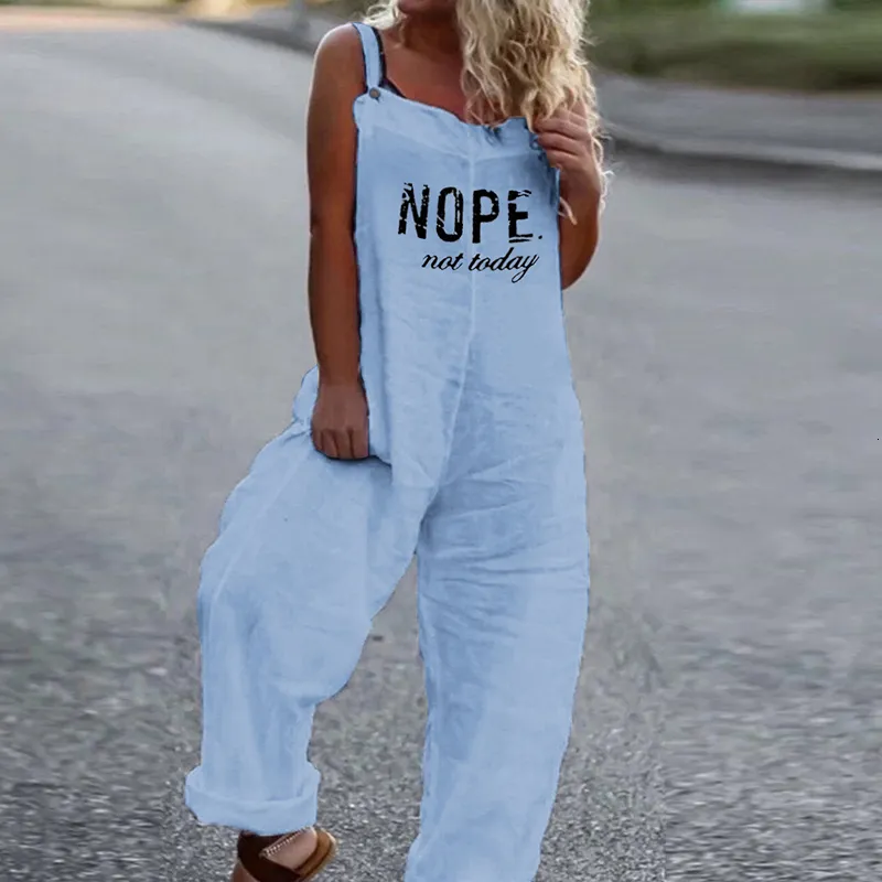 Women's Jumpsuits Rompers Women Casual Letter Print Stappy Bodysuit Jumpsuit Spring Slash Neck Cotton Linen Playsuit Summer Wide Leg Pants Romper Overalls 230615