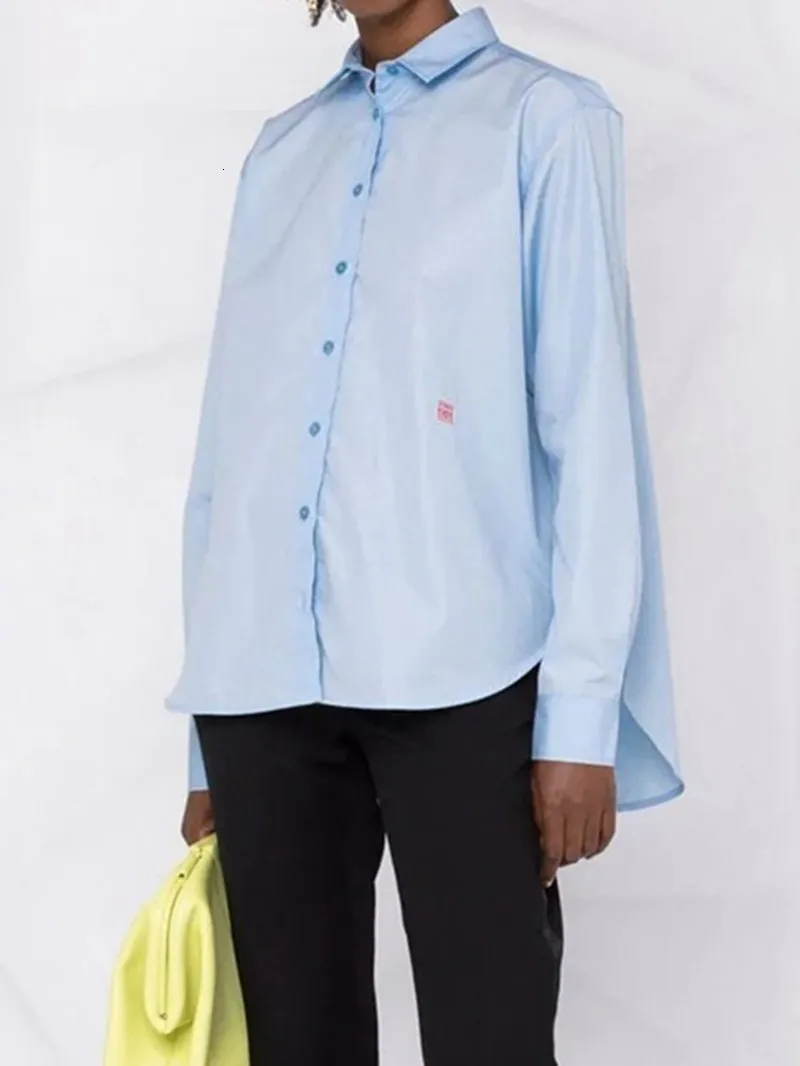 Kvinnors blusar skjortor Spring broderi Silhuettskjorta Kvinnor Turned Collar Loose Long Sleeve Simple Office Lady Blus 230615