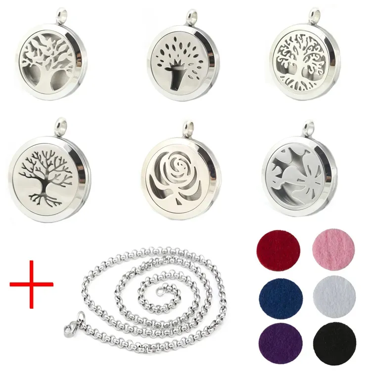 New Fashion 30mm Perfume Locket 316L Stainless Steel Essential Oil Aromatherapy Diffuser Locket Pendant Send Chain Felt Pad