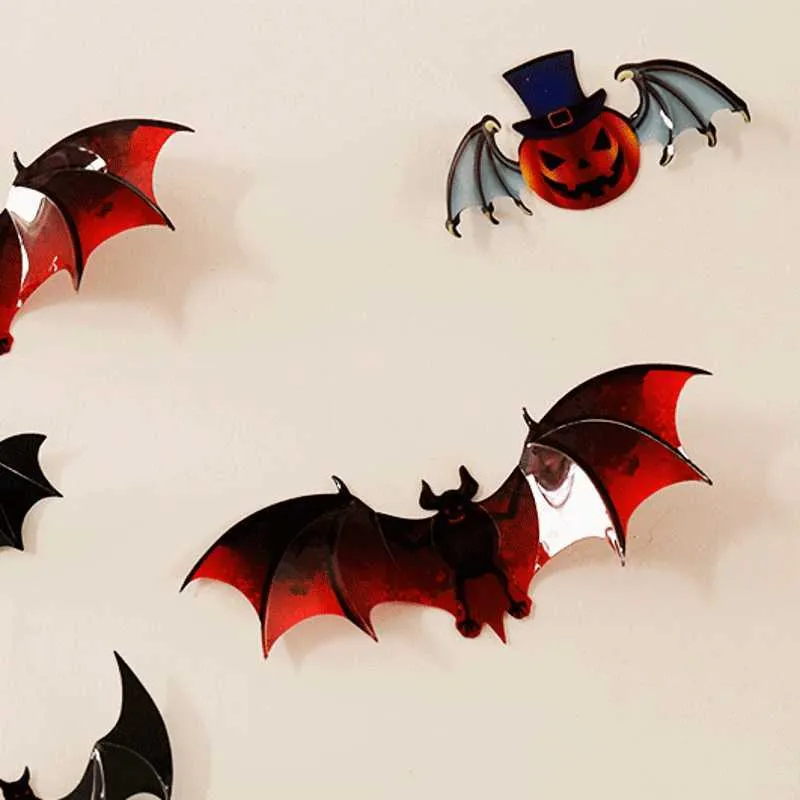 Nya tredimensionella bat pumpa 12 dekorativa klistermärken halloween dekoration pvc vägg klistermärken ingångsdekoration klistermärken