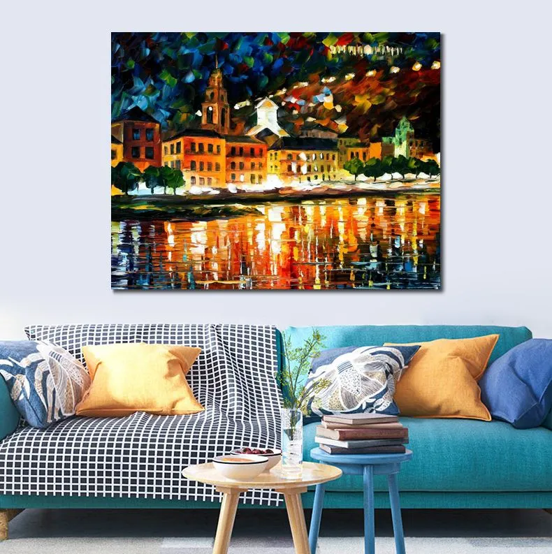 Splendido paesaggio su tela Shore of The St. Petersburg Dipinto a mano Strade urbane Pittura Lobby Decor