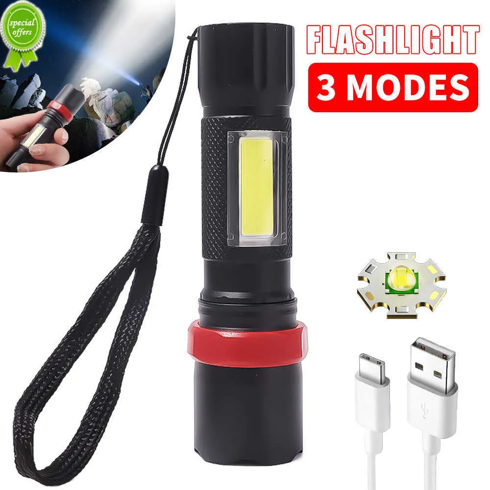 Novas lanternas led portáteis 3 modos usb recarregável mini lanterna tática com bateria acampamento ao ar livre caminhadas tocha lanterna lanterna