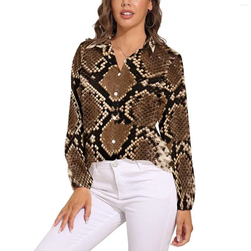Women's Blouses Vintage Snakeskin Blouse Animal Print Cute Design Women Casual Shirt Summer Long Sleeve Oversized Clothing