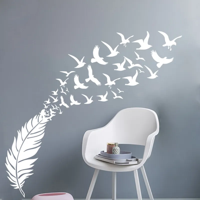 Zarte Feder Vogel dekorative Vinyl Wandaufkleber Schlafzimmer Dekor Aufkleber Aufkleber für Kinderzimmer Dekoration Wandaufkleber