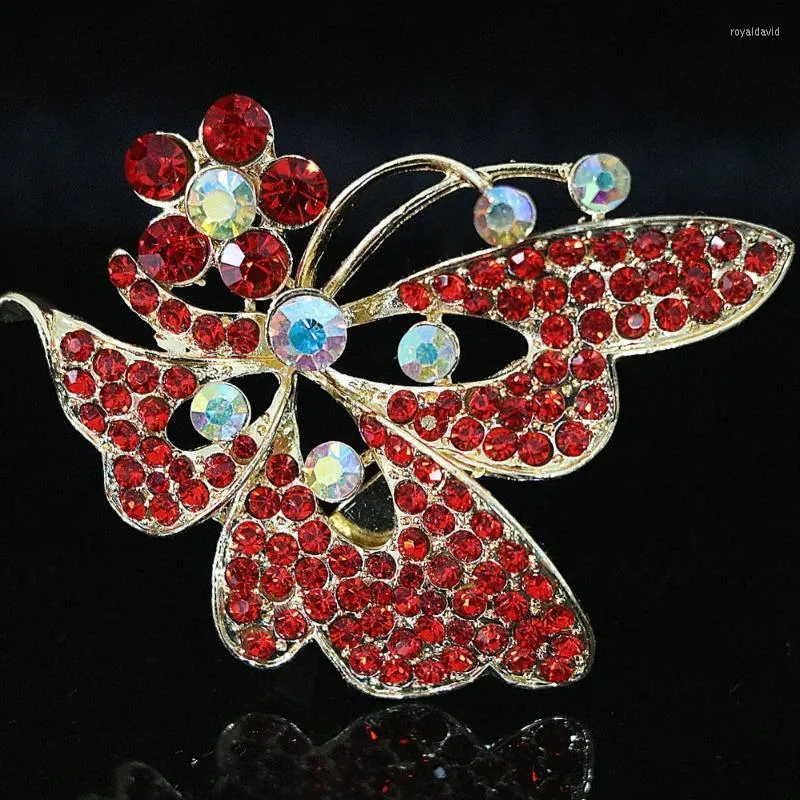 Brosches stift djur brosch mode kvinnliga fjäril form multicfärgad blommor kristall guldfärg charms gåva härliga smycken b1228 roya22