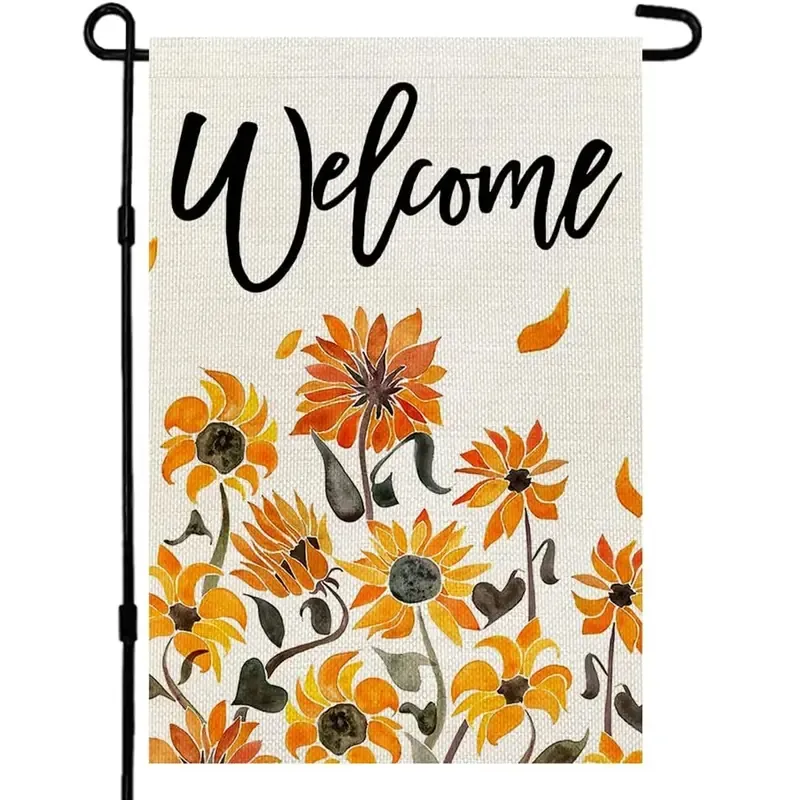 1PC, jesień Święto Dziękczynienia Flaga ogrodu w ogrodzie 12x18 cali Mały dwustronny burlap Welcome Yard Autumn Wedding na zewnątrz Dekoracja 12 x 18 cali/28 x 40 cali bez flag