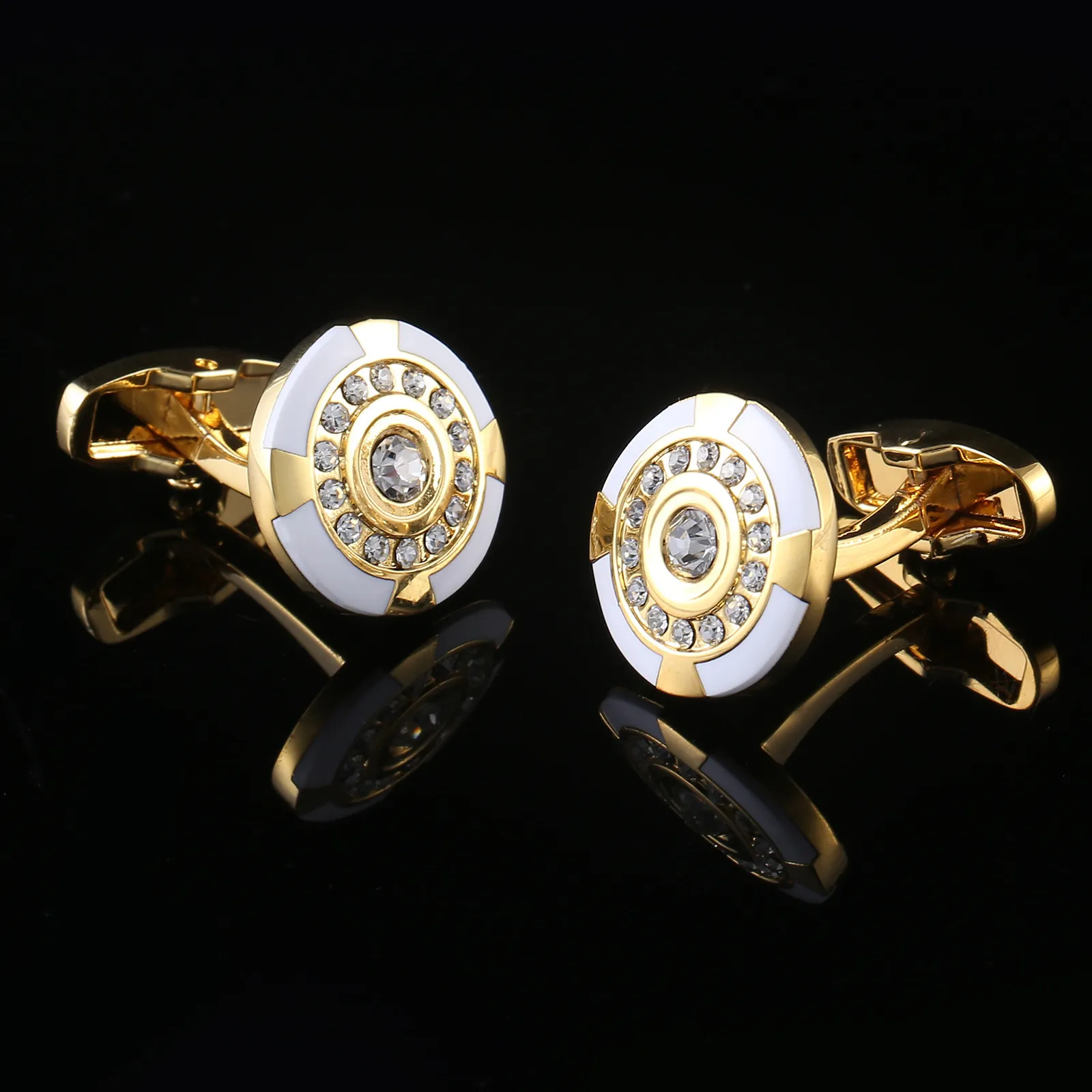 Manschettlänkar Crystal Series Business Cufflinks Personlighet Män Dagliga bankett Bröllopsmycken gåvor Fransk skjorta Manschett Länkar Golden 230615