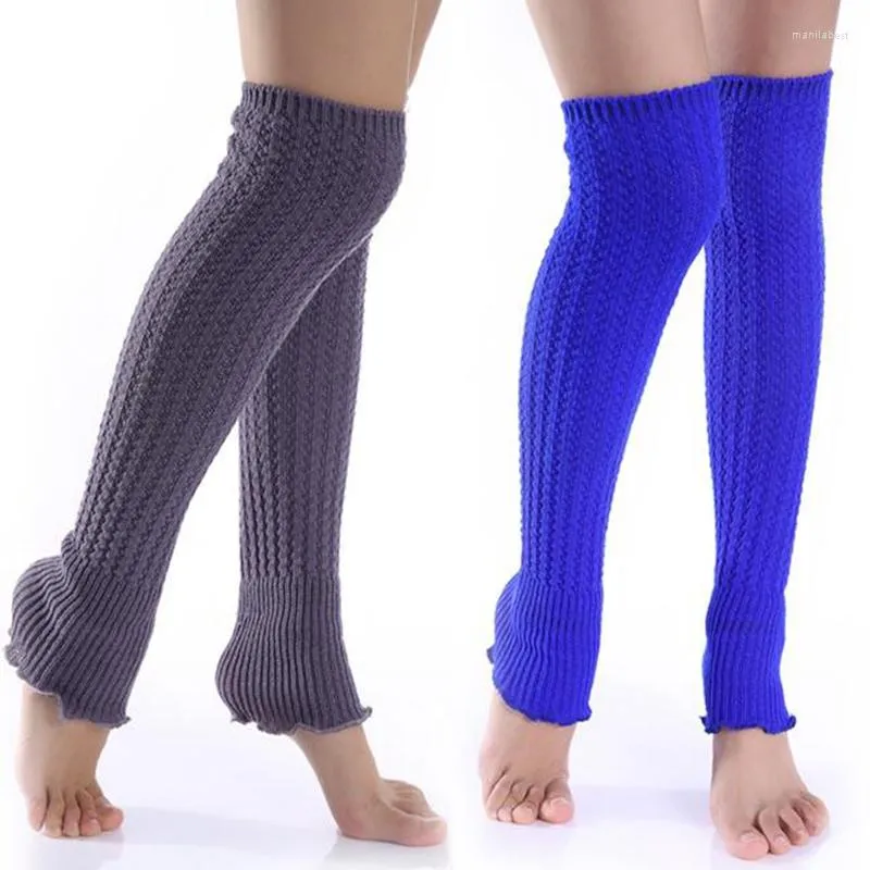 Calzini da donna invernali tinta unita lavorati a maglia caldi lunghi stivali da donna leggings anti-attrito alti al ginocchio