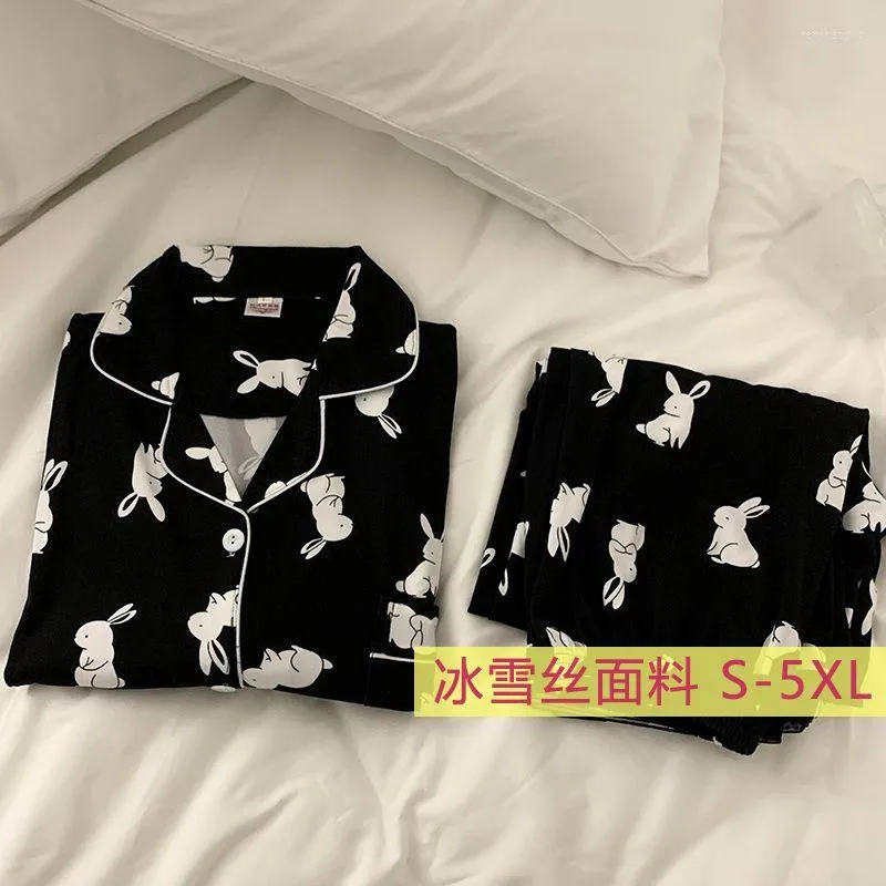 Women's Sleepwear 1 Pajamas Women Age Season Sweet Cool Wind 2023 Iced Leisurewear Two-piece Silk Long Sleeve Lovely Big Yards