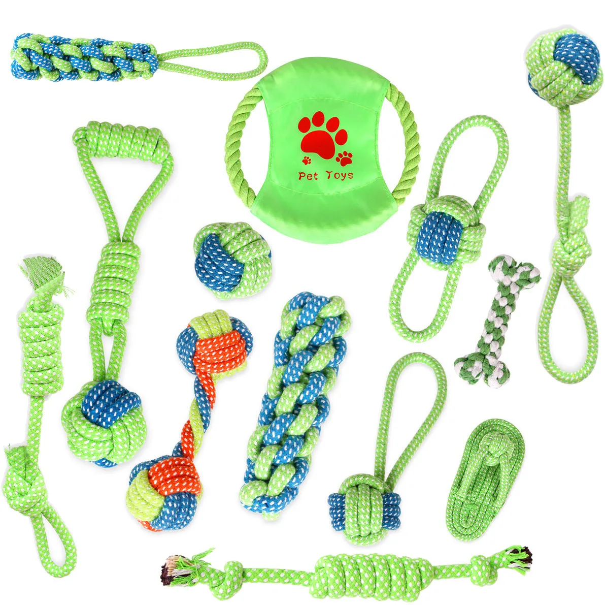 Dog Toys Bite Resist Rope Weave Ball Interactive Toy Cotton Bone Cat Big Puppy Small Dog Chew Knot Teeth Cleaning Training Toy
