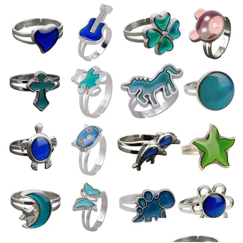 Band Rings Temperature Sensing Mood Ring Changing Color Guitar Butterfly Heart For Women Fashion Jewelry Will And Sandy Gift Drop Del Dhnmh