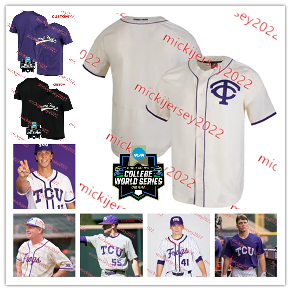 2023 CWS TCU Baseball Jersey Ryan Vanderhei Kole Klecker Cam Brown Louis Rodriguez Luke Savage Braeden Sloan TCU Horned Frogs Maillots cousus sur mesure