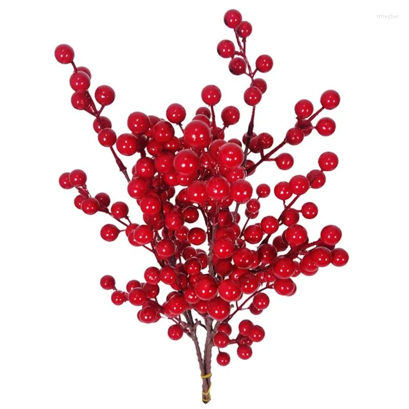 装飾的な花人工赤い茎はクリスマスツリーの装飾のためのベリーの枝を選びますクラフトウェディングホリデーシーズン冬の家