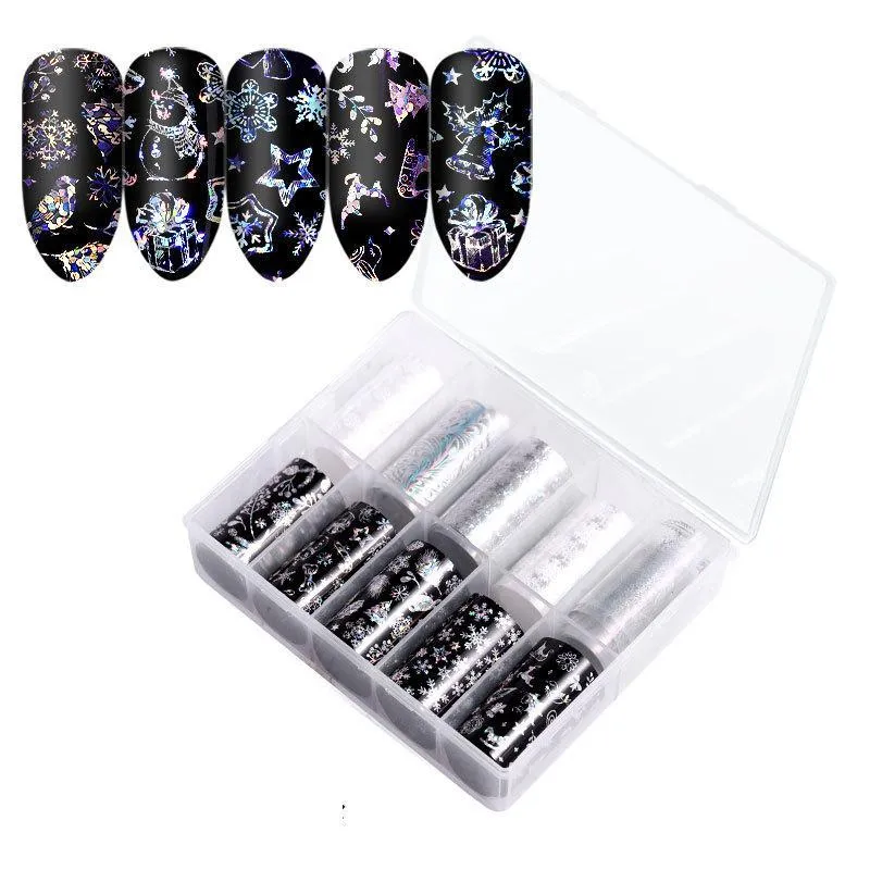 10 Feuilles Halloween Noël Neige Fleur Motif Nail Sticker Noël Nail Art Transfert Feuilles Nail