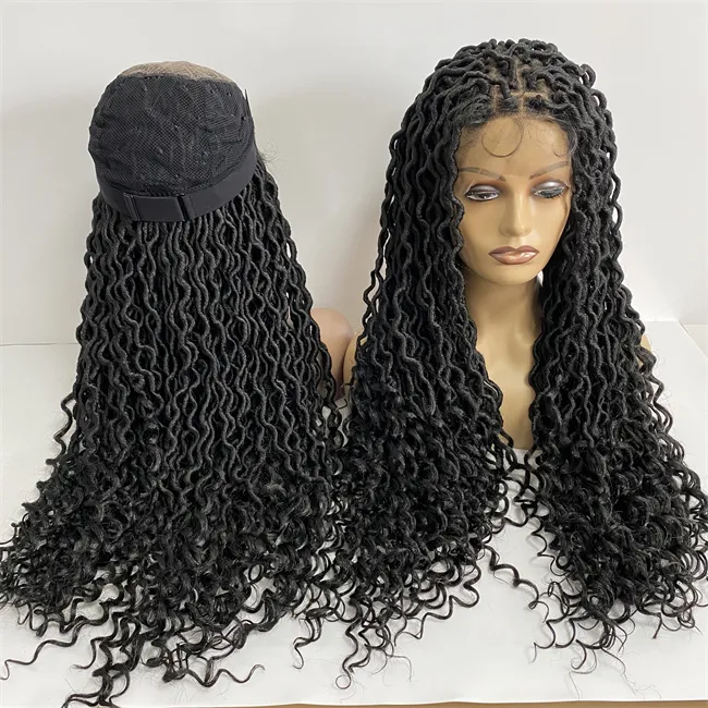 Black Wavy Dreadlocks Wig 30inch Synthetic Long Soft Hair with 96 Lace Frontal for Women