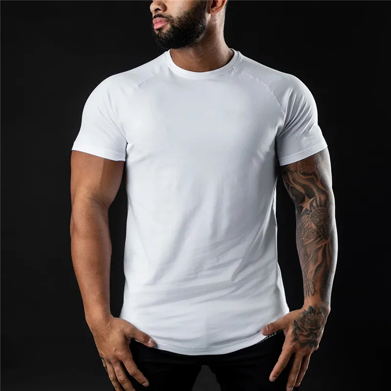 2023 nouveau été solide à manches courtes T-shirt hommes demi manches bas chemise coton Fitness Fit T-shirt haut moulant