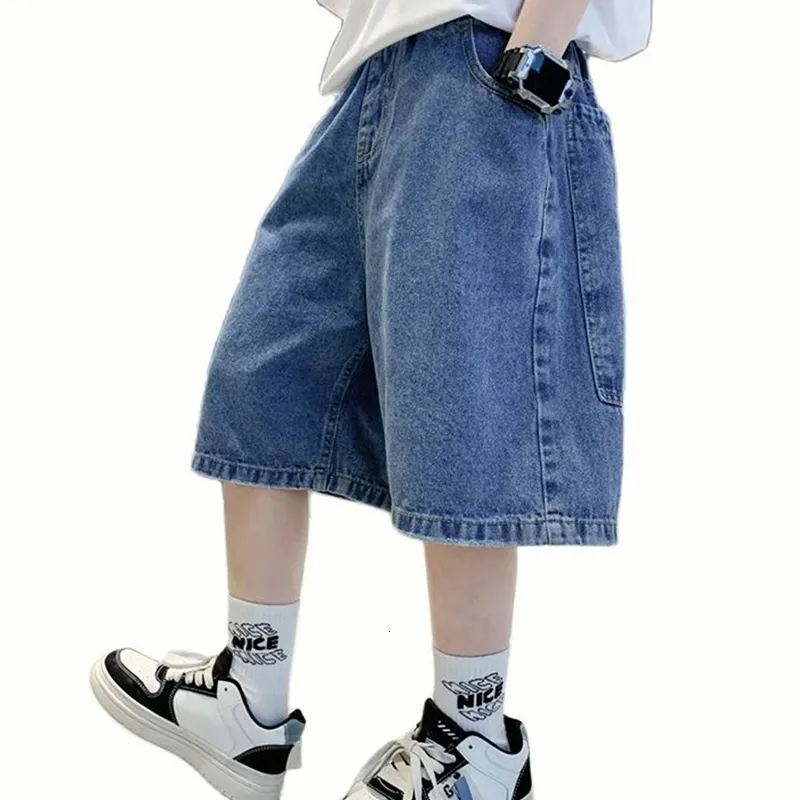 Jeans Boys Summer Solid Color Denim Krótki dla swobodnego stylu Kid Teenage Children Odzież 6 8 10 12 14 230616