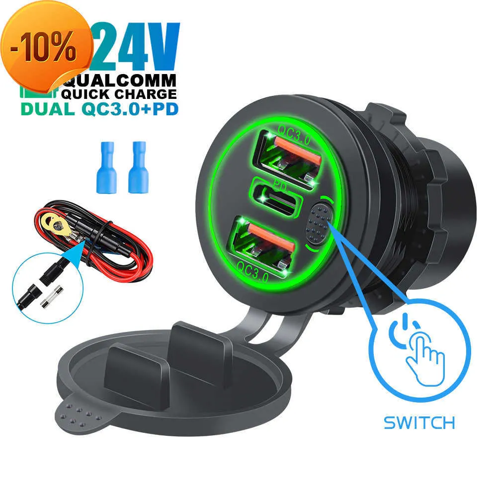 Yeni 12V/24V Üçlü USB-C Araç Şarj Cihazı Soketi USB Çıkışları 45W PD 3USB 22.5W QC3.0 Dokunmatik Anahtarlı Araç Soket Adaptörü