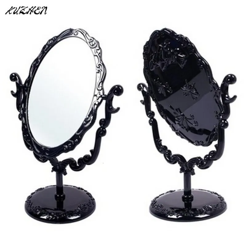 Make -upgereedschap Hoogwaardige zwarte vlinderrotable Vintage Desktop Gothic Rose Stand Compact Make -up Mirror Small Size 230615