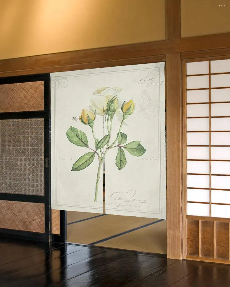 Gardin vintage country växt vit ros japansk dörr kök partition café hängande dekorativa draperier halvgardin