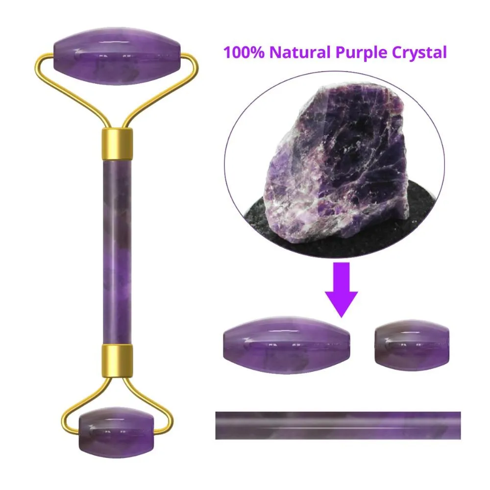 2021 Ny Purple Crystal Jade Roller ansiktsmassager Portable Face Lift Massage Roller rynka Borttagning Face Lyftverktyg Amethyst Roller