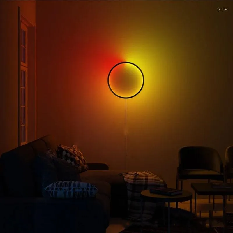 Wandlamp Modern Design LED Licht Woonkamer Sofa Cirkel RGB Met Afstandsbediening Kleurrijke Verlichting Voor Thuis