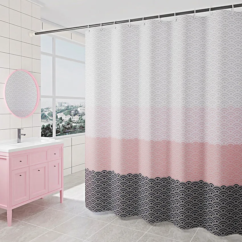 Duschgardiner nordiska duschgardin geometriska färgblock badgardiner badrum för badkar badtäcke stora breda 12st krokar 230615